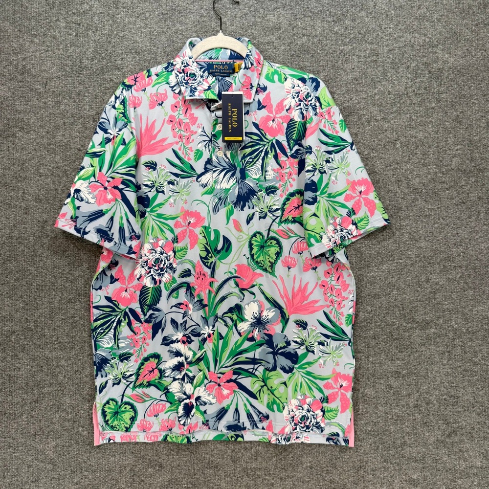 Polo Ralph Lauren Polo Shirt Mens Medium Multi Floral Performance Golf Shirt NEW